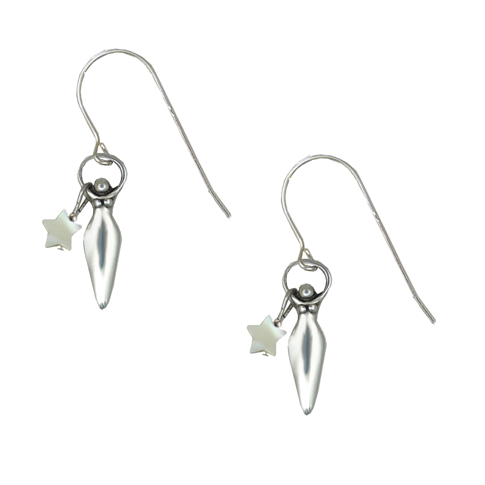 Sterling Silver Little Goddess Drop Dangle Earrings With White MOP Star